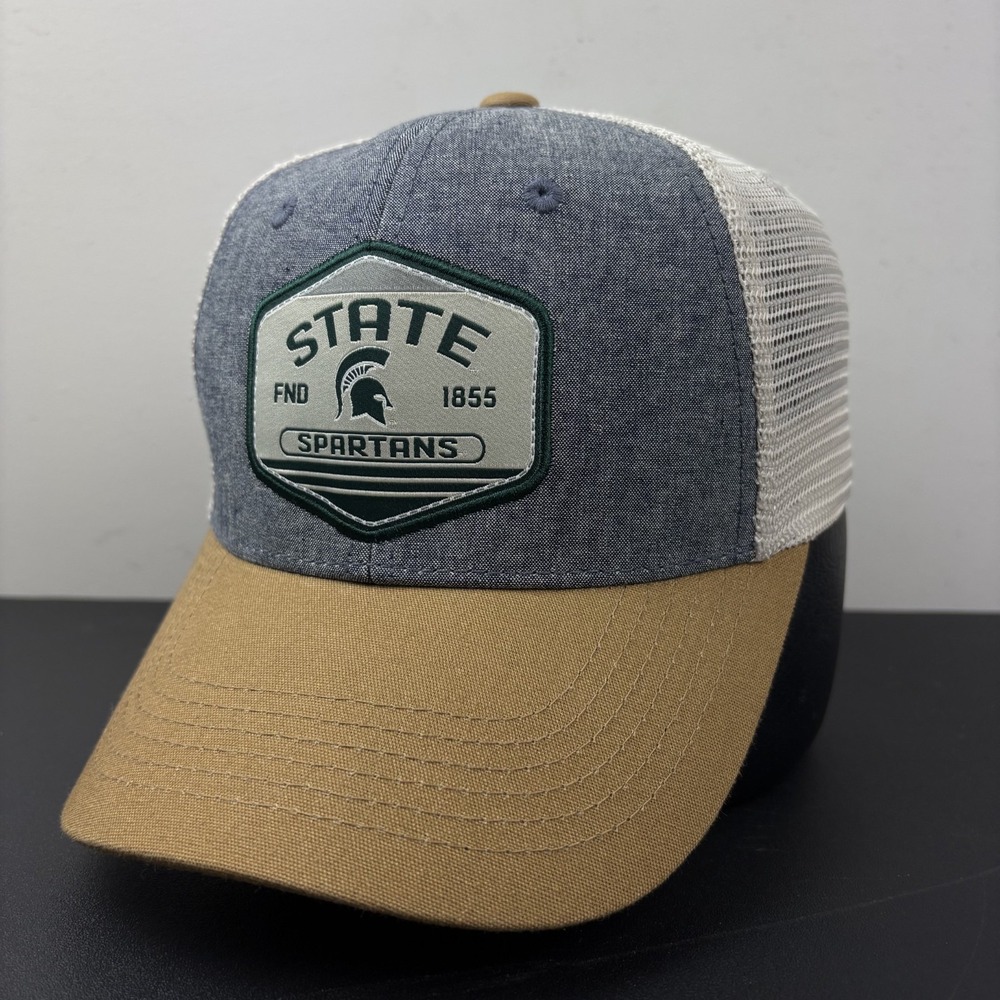 Vintage Michigan State Spartans Trucker Hat Mesh Strapback Grey Adjustable Cap